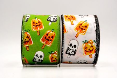 हैलोवीन कद्दू और कंकाल पॉप्सिकल वायर्ड रिबन_KF9929